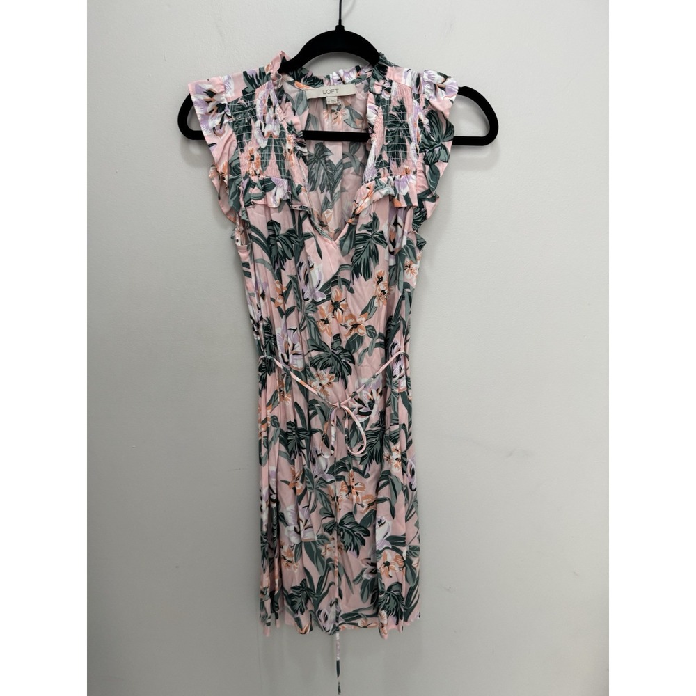 Loft Pink‎ Ruffle Sleeve Tropical Dress Size Xs